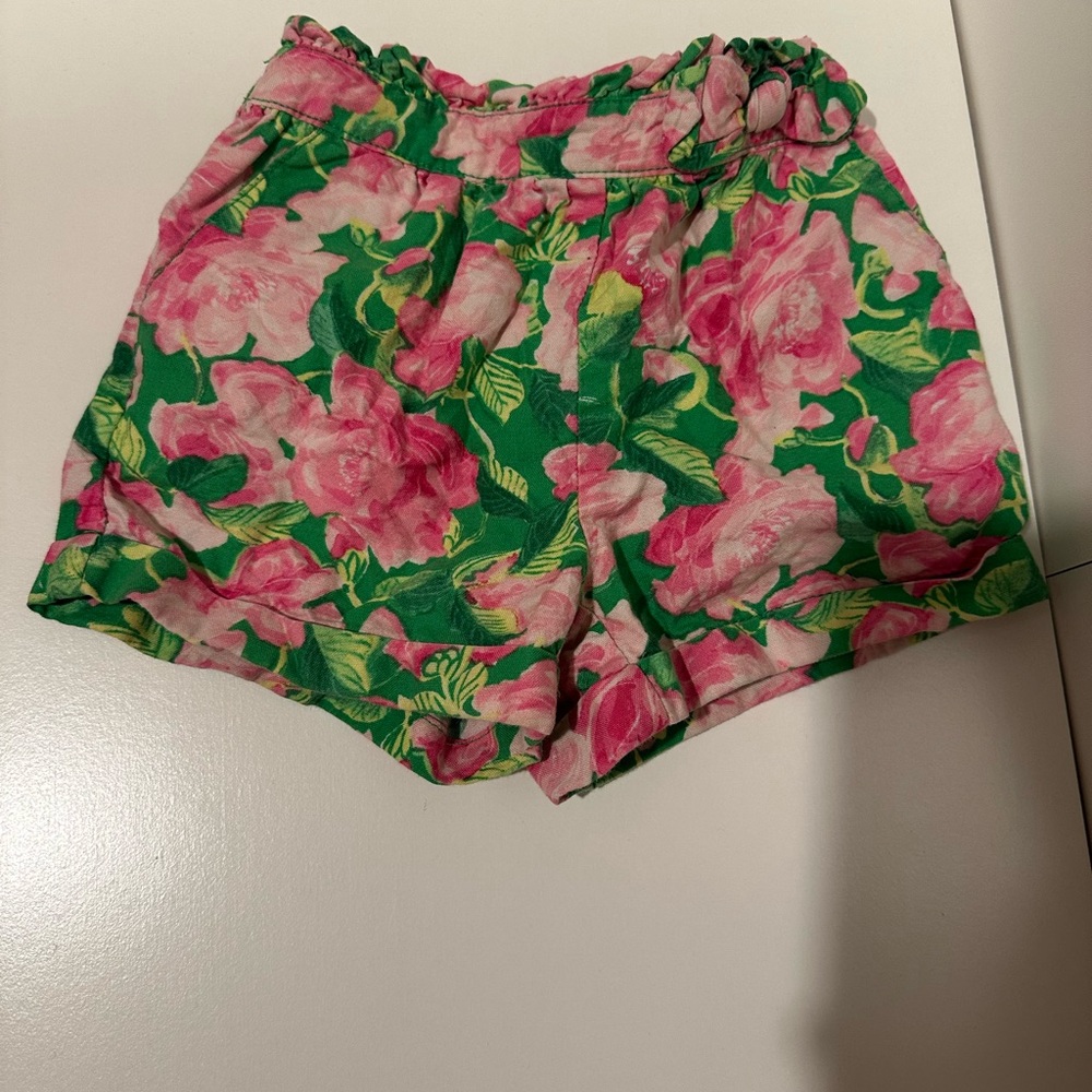 Janie and Jack Floral Print Shorts in Pink and Green